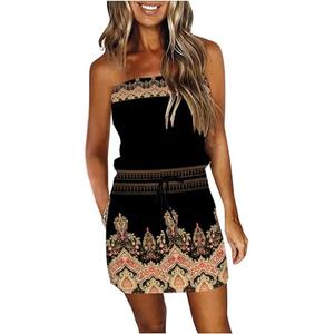 Summer Dresses for Women Casual Floral Boho Sundress Beach Cover Ups Mini Y2K Dress Drawstring Waist with Pockets M