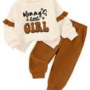 TyeSmo Toddler Girl Clothes 24 18 Months Girl Clothes 18-24 Months Girls Clothing Ruffle Long Sleeve Crewneck 2 Piece Outfits Mommy's Little Girls Printed Sweatshirt Pants Spring Brown