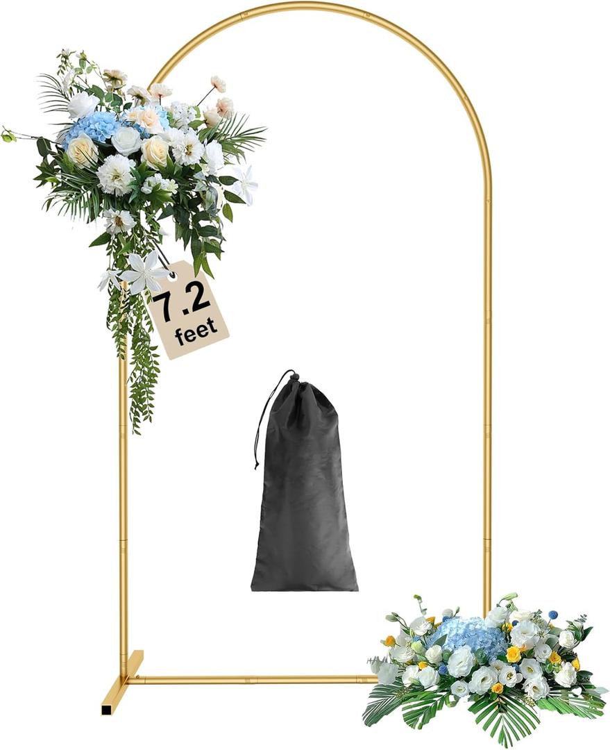 Wingedbird 7.2ft Gold Door Arch Frame Metal Wedding Flower Arch Balloon Backdrop Stand with Storage Bag, Easy to Assemble for Bridal & Baby Showers, Ceremony, and Birthday Party Decoration