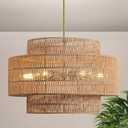 13 inch  Boho Large Rattan Chandelier Light Fixture,1 -Light Large Hand Woven Pendant Light Fixture Farmhouse Rustic Chandeliers for Kitchen Bedroom, Dining Room, Living Room, Hallway, Foyer