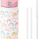 Fimibuke Kids Insulated Water Bottle, 18oz BPA FREE 18/8 Stainless Steel Kids Cup with Straw Travel Tumbler Double Wall Vacuum Leak Proof Toddler Water Bottle for School Boys Girls(1 Pack, Rainbow)