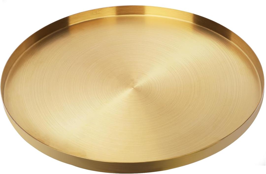 Large Round Gold Stainless Steel Tray, Diameter 12.6/32cm Serving, Decorative, Brass, Jewelry and Cosmetic Storage Decorative Tray
