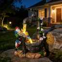 Solar Garden Gnomes Statues Outdoor Yard Decorations, 10" Resin Fountain Gnome Outside Christmas Art Decor for Lawn Patio Porch Backyard,Unique Housewarming Gifts for Women Mom Grandma