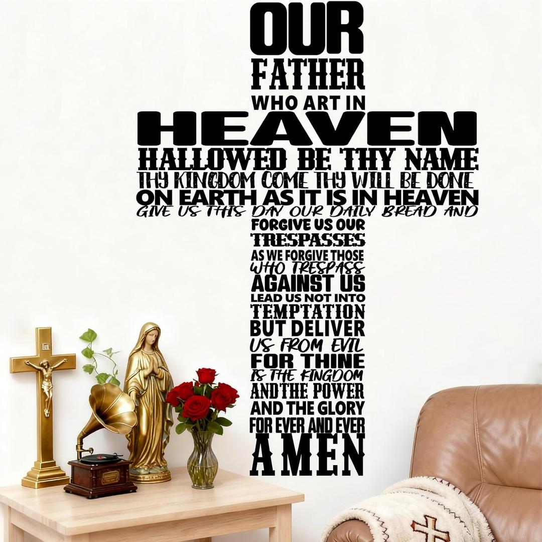 Black Cross Wall Decor Vinyl Stickers Bible Verse Wall Decals Peel and Stick Motivational Christian Bible Sayings Sticker Religious Lettering Art Murals for Living Room Bedroom Church Home Decoration