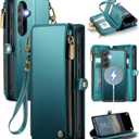 Defencase for Galaxy S25 Magnetic Wallet Case Compatible with Magsafe with RFID Blocking Zipper & Card Holder for Women Men, PU Leather Detachable Phone Case for Samsung Galaxy S25 6.2", Blue Green