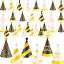 36 Pcs Birthday Party Cone Hats with Pom Poms Paper Party Hats for Birthday Family New Year Celebration Party Supplies, 6 styles