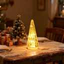 Lighted Glass Christmas Tree Figurine with Timer, Mercury Glass Christmas Decoration Battery Operated for Centerpieces Window Tabletop Mantel(Gold)