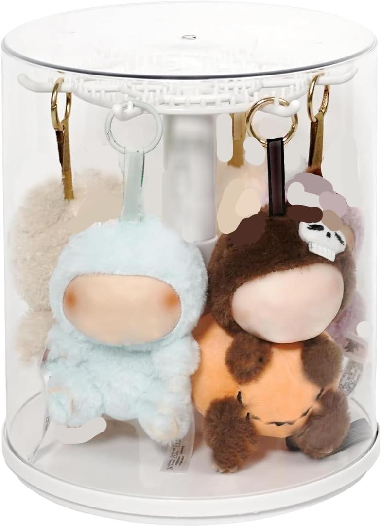 Clear Display Case for Plush Dolls and Collectible Toys - 360 Rotating Plastic Dust-Proof Storage Box with Cover, Protective Showcase, No Doll (White)