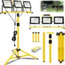 21000Lumen LED Work Lights with Stand: 3 Head Adjustable Work Light with Individual Switch - IP66 Waterproof Foldable Tripod Worklight with 16.4FT Cord for Indoor Outdoor Portable Lighting
