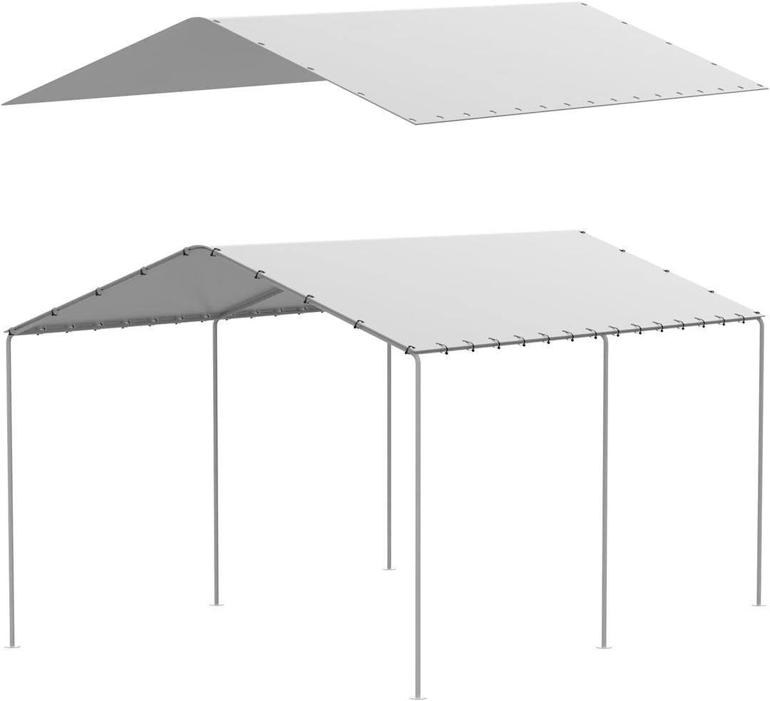 10 x 20 ft Canopy Replacement Cover for Carport, Heavy Duty Waterproof & UV Protected Garage Top Tent Shelter Tarp, Tear-Resistant Car Shed Tarpaulin with 48 Ball Bungees