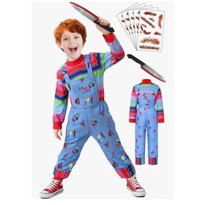 Halloween Chucky Costume for Kids Jumpsuit Long Sleeve Rainbow Shirt, Size M