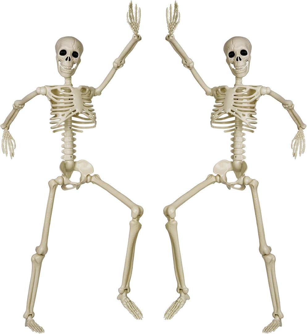 DECORLIFE 2-Pack 36" Pose-N-Stay Skeleton Decorations - 3 FT Posable Skeleton Props for Haunted House Halloween Dcor - Indoor/Outdoor Use, Heavy Duty Bones with Movable Joints & Hang Rope Included