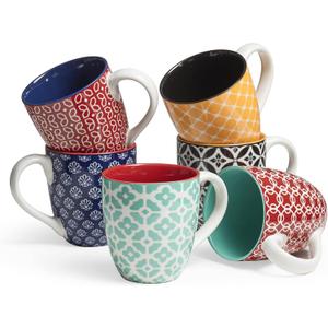 DOWAN Coffee Mugs Set of 6, 16 oz Large Porcelain Mug, Ceramic Tea Cups with Handle for Men Women, Mug Gift Set, Housewarming Wedding Gift (Vibrant Color)