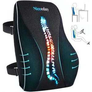 Niceeday Lumbar Support Pillow for Office Chair Car Back Support Pillow, Memory Foam Gaming Chair Desk Chair Back Cushion for Lower Back Pain Relief, Ergonomic Back Rest, Stocking Stuffers
