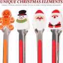 BESTonZON 4pcs Christmas Stainless Steel Food Tongs, Mini Tong Santa Snowman Gingerbread Man Style with Silicone Tips for Xmas Party