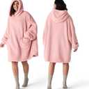 Bedsure Wearable Blanket Hoodies for Women- Gifts for Girlfriend, Warm Cozy Fluffy Birthday Valentines Day gifts for Him Her Women Wife, Soft Sweatshirt, Oversized Hooded Blankets With Sleeves, Pink (Standard)