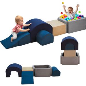 Climbing Toys and Blocks - Indoor Soft Foam Climber PlaySet for Toddlers, Kids, and Babies Ages 1-3 - Perfect for Crawling and Ball Pit Play (Grey/Blue)
