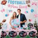 Football Gender Reveal Decorations All-in-one Set for Boy or Girl, Serves 25, Football or Pom Poms Gender Reveal Decorations Include Tableware Balloon Banner Tablecloth Cupcake Topper, Etc.