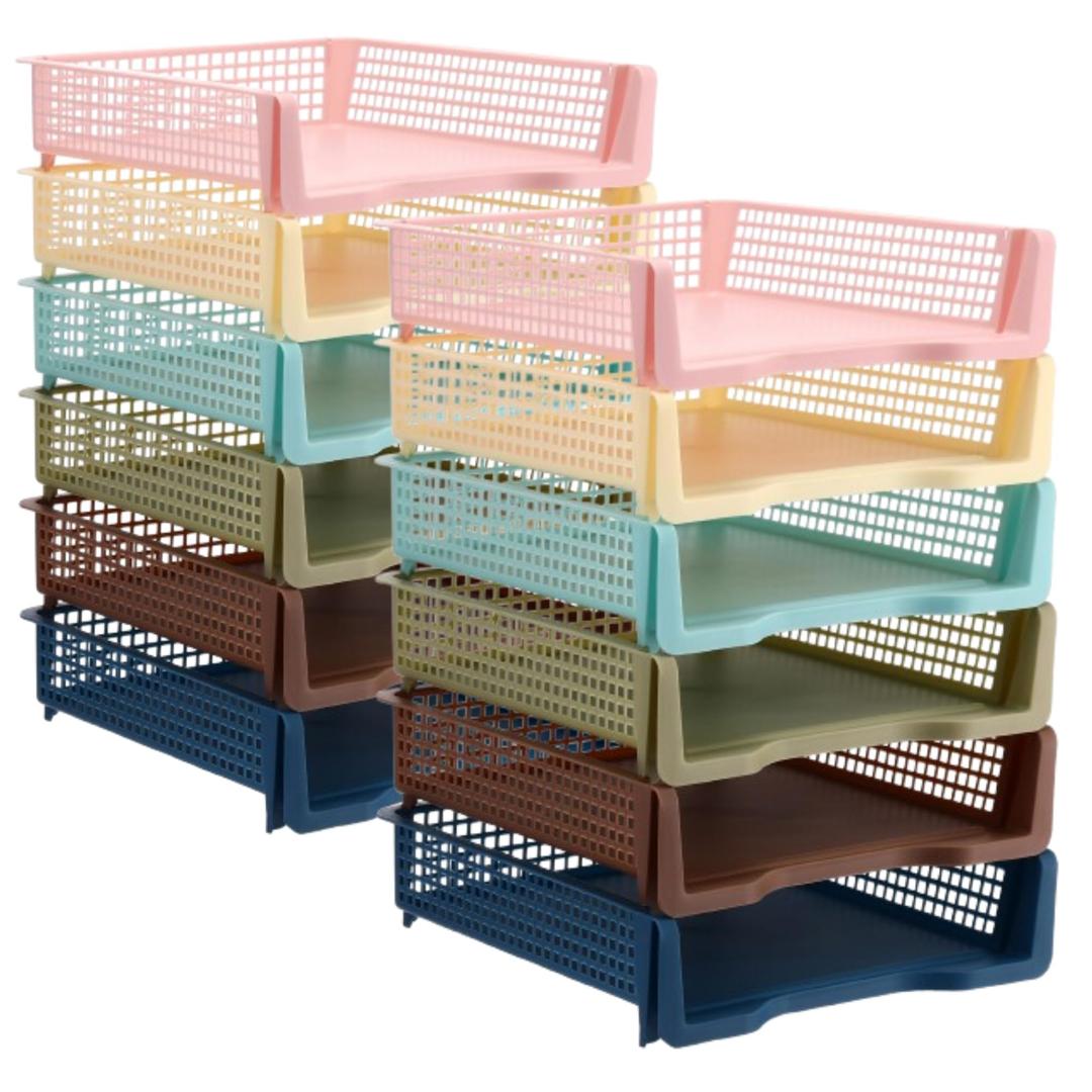 Weysat 12 Pcs Turn in Trays, Classroom Paper Tray, Morandi Tones, Narrow