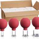 3 Pieces Glass Cupping Set Glass Silicone Cupping Cups Massage Vacuum Suction Cupping Cups for Body Face Leg Arm Back Shoulder Muscle and Joint Pain (Red)