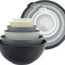 COOK WITH COLOR Mixing Bowls with TPR Lids - 12 Piece Plastic Nesting Set includes 6 Prep and Lids, Microwave Safe Bowl (Black Ombre) (Black Ombre TPR Lids)
