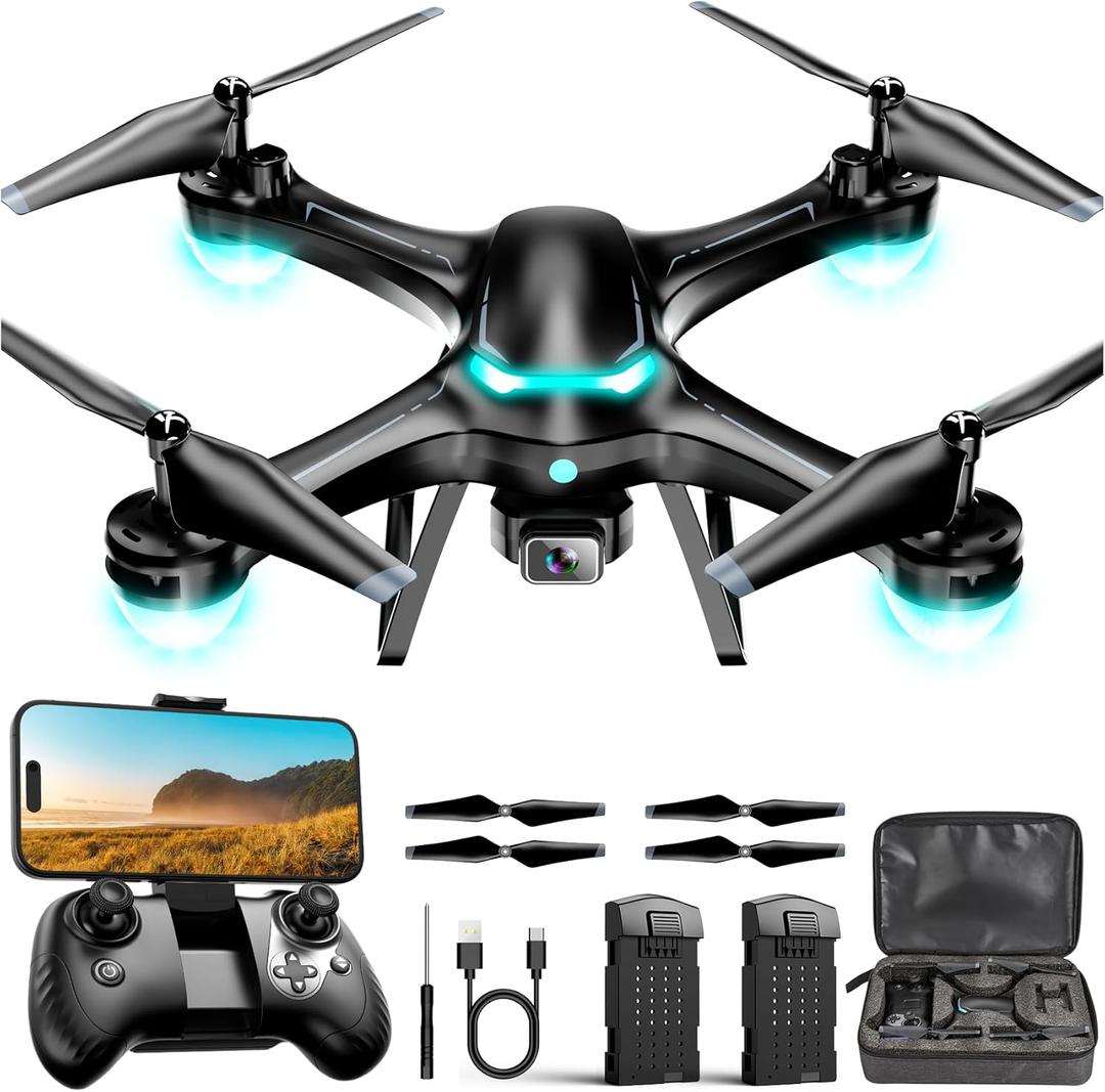 Drone with 1080P Camera for Beginners, Remote Control Quadcopter with Gestures Selfie, Altitude Hold, One Key Start, 3D Flips, 2 Batteries, Toy for Beginners, Black