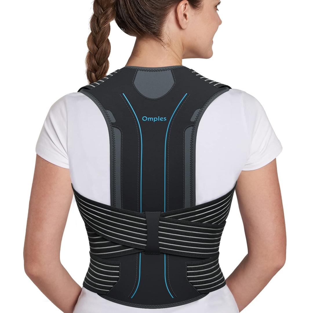 Omples Posture Corrector for Women and Men Upper Back Brace for Posture Scoliosis Back Brace Thoracic Back Straightener Shoulder Upright Support for Body Correction and Neck Pain Relief (4) (Dark Gray)