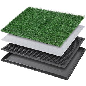 Dog Grass Pet Loo Indoor/Outdoor Portable Potty, Dog Litter Box, Artificial Grass Patch Bathroom Mat and Washable Pee Pad for Puppy Training, Full System with Trays (Pet Training Tray, 20"x16"), 20"x16"4 Layer Potty System)