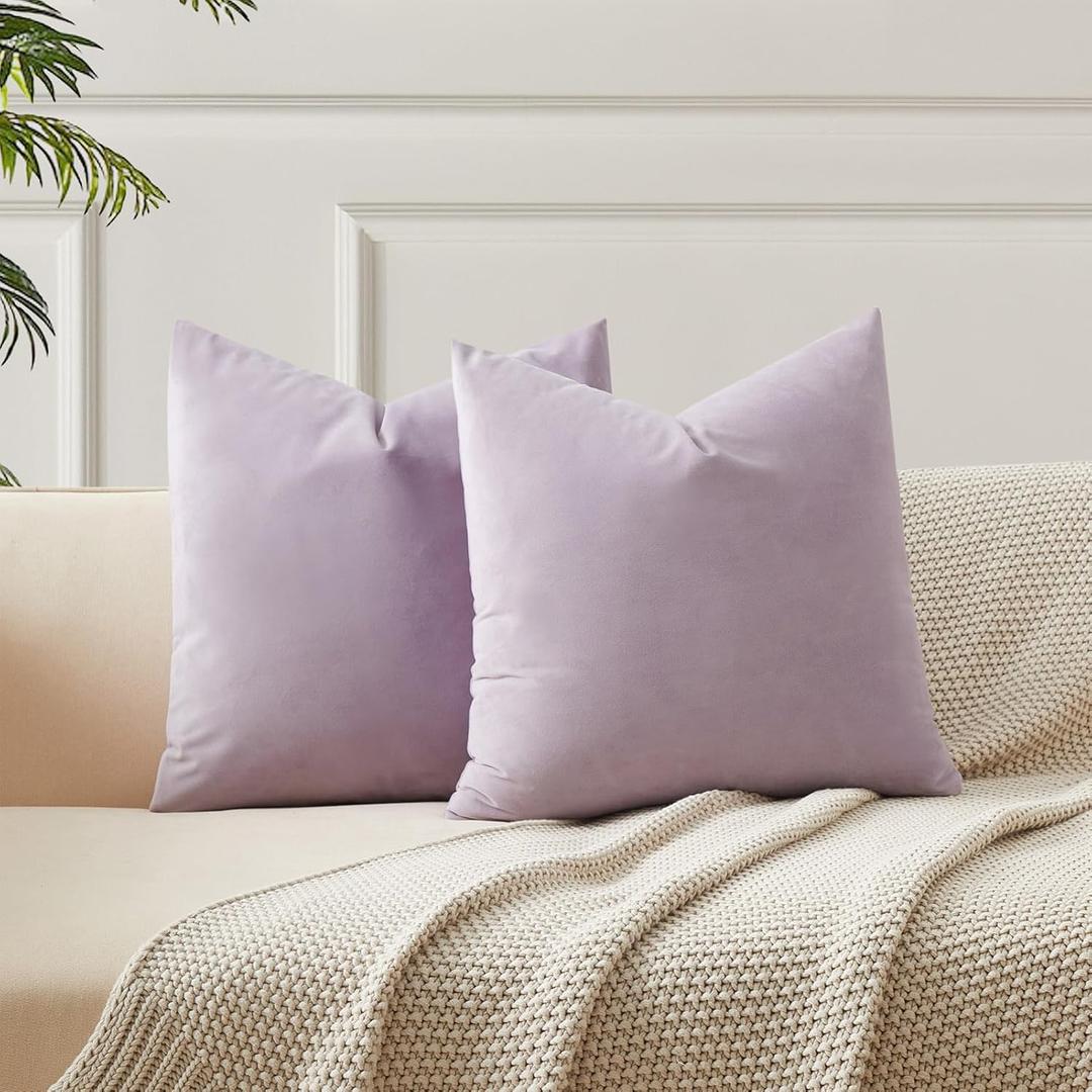 JUSPURBET Decorative 20x20 Pillow Covers Set of 2 Velvet Throw Pillow Covers for Couch Sofa Bed Soft Cushion Covers Cases with Hidden Zipper for Living Room Home, Lilac
