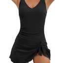 One Piece Swim Dress Swimsuits for Women Tummy Control Swimdress Skirt V Neck Bathing Suit (XX-Large, Black)