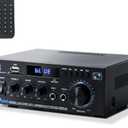 Stereo Receiver & Amplifier Home Audio Amp, AK45 Bluetooth Receiver for Home Stereo, 300Wx2, Bluetooth 5.0, 2 Channel, w/FM & Karaoke, w/USB/SD/RCA/MIC/FM in, w/Remote, for Garage Party