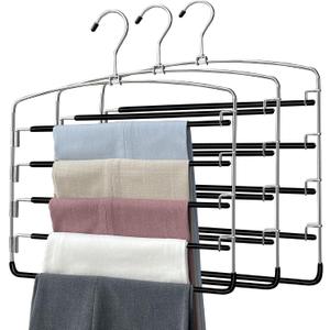Pants Hangers 3 Pieces,5 Tier Closet Organizers and Storage Clothes Hanger,Hangers Space Saving with Swing Arm,Multiple Metal Hanger Clothes Organization for Pants Trousers Jeans Leggings Slacks