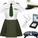 G.C Girls Pilot Costume Kids Dress Up Outfits Toddler Sunglasses Hat Accessories Halloween Cosplay Role Play Party Gifts (White), 140