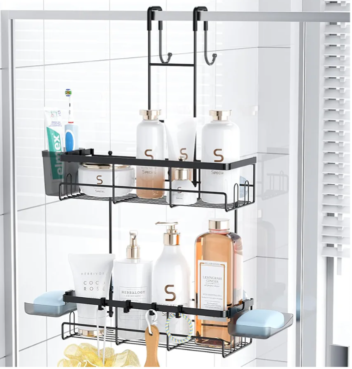 Over the Door Shower Caddy Hanging: Black Rustproof Shower Organizer over the Door - No Drilling Bathroom Rack for Inside
