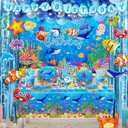 Under The Sea Party Decorations,282pcs Ocean Themed Party Decorations With Under The Sea Plates and Napkins Cups Tablecloth Ocean Backdrop Balloon Arch Cake Toppers For Sea Party Decorations
