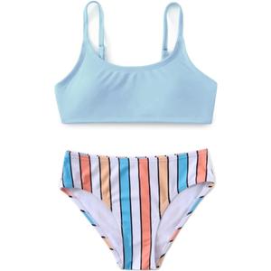 MIENOE Teen Girls' Swimsuits Two-Piece V-Neck Bikini Adjustable Shoulder Straps Swimsuit Kids Bikini with Chest Pad
 160