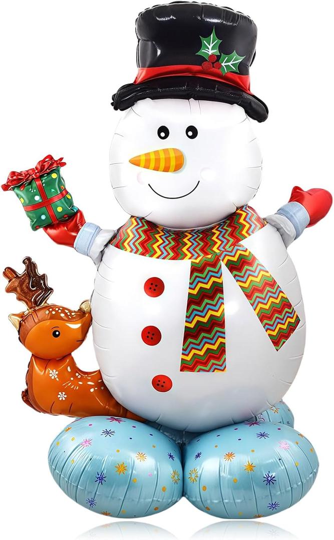 Christmas Balloon Large Snowman Balloons for Winter Party Decorations, 48In x 36In 3D Standing Foil Balloons with Feet for Kids Cute Cartoon Balloon Winter Xmas Party Decor
