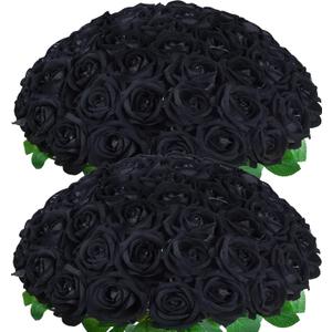50 Pcs Black Roses Artificial Flowers, Real Touch Velvet Roses Bouquet Fake Flowers Bulk, Artificial Roses with Long Stems for Birthday Gift Women Mom DIY Bridal Wedding Centerpiece Decorations