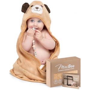 MINIBOO Hooded Baby Towels for Newborn & Toddler - Super Soft Baby Bath Towels with Hood, Highly Absorbent Viscose Made from Bamboo Hooded Towel for Boys, Girls, Newborn Essentials (32 x 32 inches, Brown Dog)