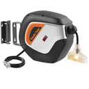 Giraffe Tools Retractable Power Cord Reel, 50ft 12AWG/3C SJT Heavy Duty Extension Cord Storage Reel Wall/Ceiling Mount for Garage with Lighted Triple Tap