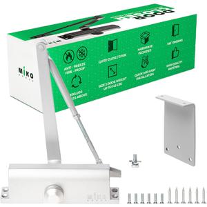 Automatic Door Closer - Grade 3 UL10C Hydraulic for Commercial Residential Doors, (99-145 lbs), Silent No Slam Adjustable Easy Install (Silver)