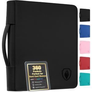 Top Load Binder Holds 360 Cards with Hard Card Sleeves, Portable Card Binder with Retractable Handle, Side Loading Trading Card Storage for Collectible Games, Sports Cards, Black