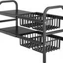 Under Sink Organizers, 2 Tier Stretchable Cabinet Shelf Organizer with 4 Removable Panels and 4 Under Shelf Basket for Under Bathroom Storage,Under Cabinet Shelves,kitchen Sink Storage Rack (black), Large