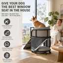 Dog Window Perch with Stairs – 6-in-1 Velvet Pet Sofa with Ramp, Detachable Feeding Tray, Privacy Blackout Curtain, 360° Locking Wheels & Memory Foam Cushion for Small Dogs and Cats.