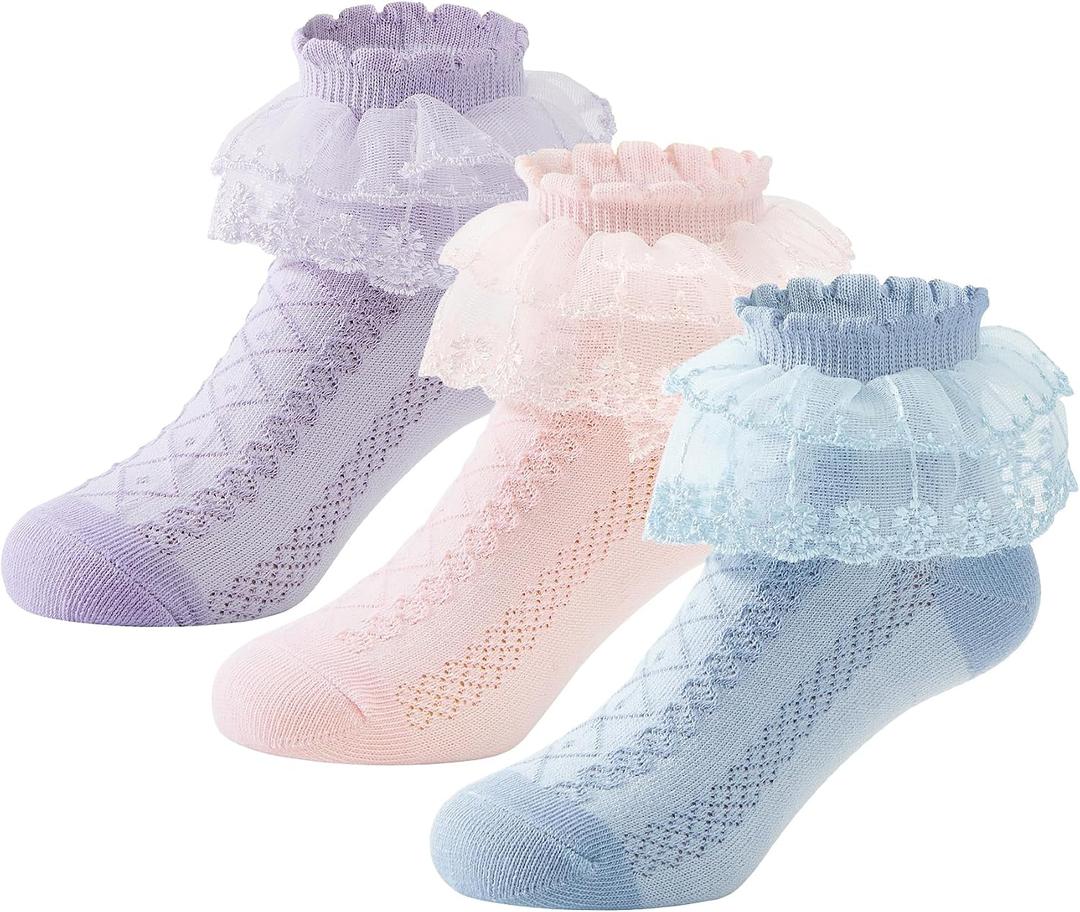 Zando Baby Girl Socks with Ruffle Lace Frilly, Princess Dress Dance Ruffle Socks for Toddler Girls 6 Pairs, One Size