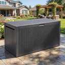 YITAHOME 95 Gallon Outdoor Storage Deck Box, Waterproof Resin Deck Box w/Handles, Lockable Outdside Deck Box for Patio Furniture, Garden Tools, Lockable & UV Resistant(Dark Gray)
