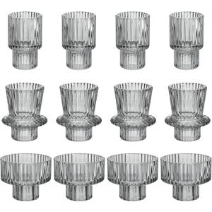 Vixdonos Taper Glass Candlestick Holders Tealight Candle Holders for Table Centerpieces, Wedding Decor and Dinner Party (6 Pcs, Gray)