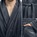 Luxury Soft Mens Robe with Hood Plush Fleece Long Bathrobe, L/XL, Grey