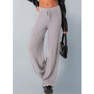 Women's Knit Wide Leg Pants, Cable Pattern, Elastic Waist, Avalible in 4 Colors. Grey Free Size. One Size