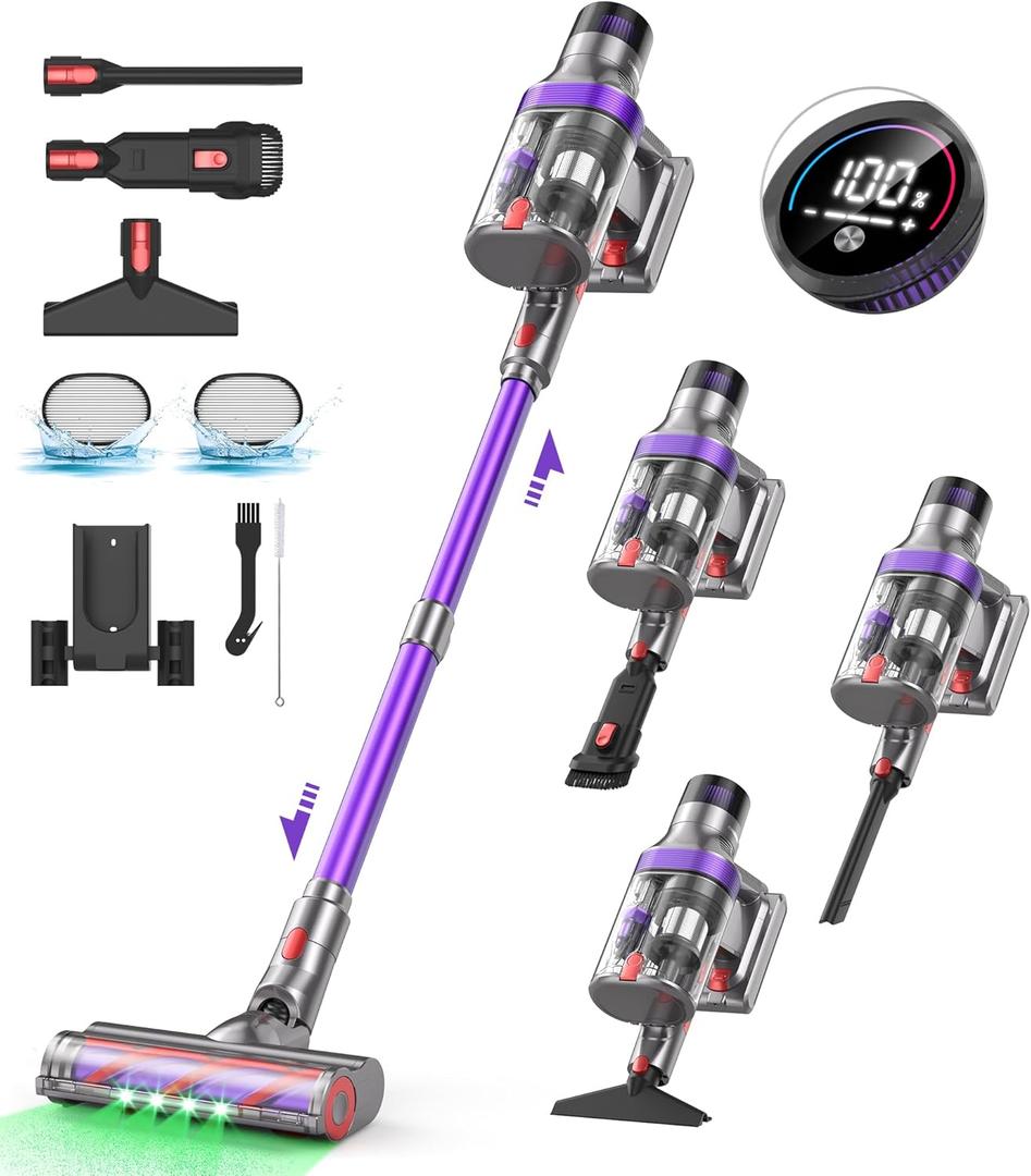 Cordless Vacuum Cleaner,65Mins/48Kpa/580W Powerful Suction Cordless Vacuum for Home,Self-Standing Stick Vacuum Cleaner,Portable 2L Cup Anti-Tangle Vacuum Pro for Hardwood Carpet Car